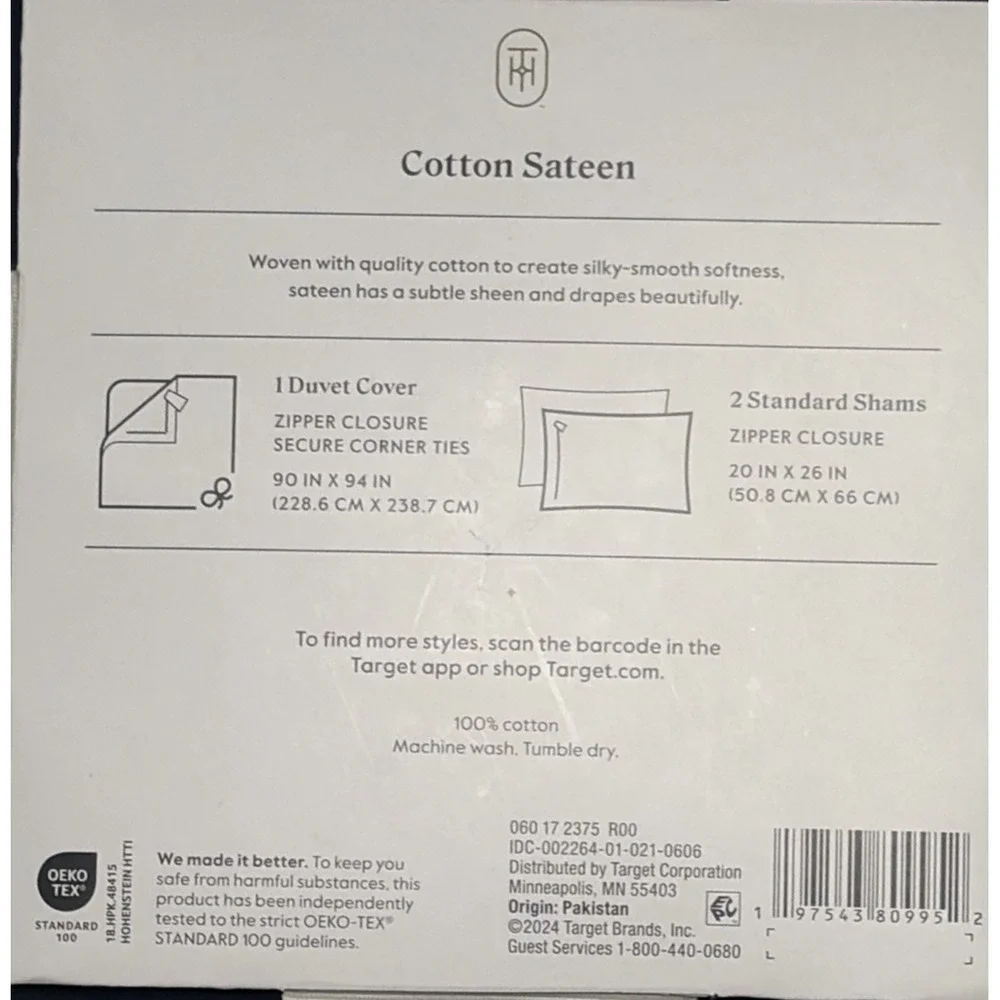 Threshold Washed Cotton Sateen Duvet Cover w/Sham Set in Dark Navy - Full/Queen